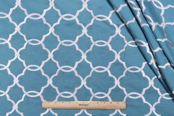 Charlotte Embroidered Drapery Fabric in Pool