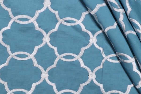 Charlotte Embroidered Drapery Fabric in Pool