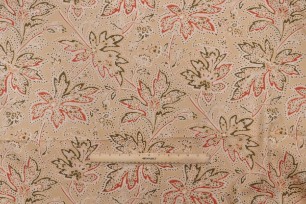 Thibaut Brunswick F9105 Printed Cotton Twill Drapery Fabric in Beige