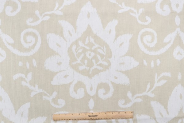 Thibaut Bridgewater Damask F9162 Printed Cotton Drapery Fabric in Beige