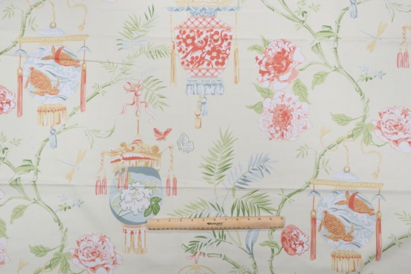 Thibaut Lanterns F95314 Printed Cotton Drapery Fabric in Cream