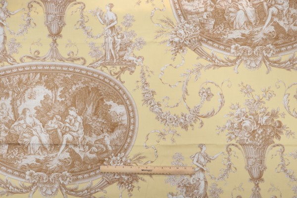 Thibaut Biltmore F97314 Printed Cotton Drapery Fabric in Brown on Yellow