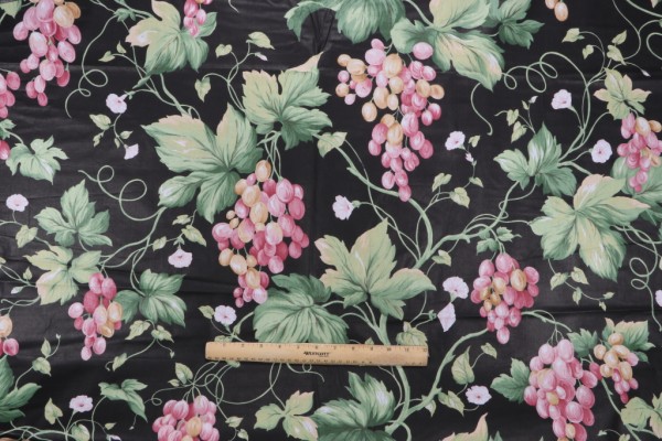 Scalamandre Riesling Chintz Printed Polished Cotton Drapery Fabric in Black