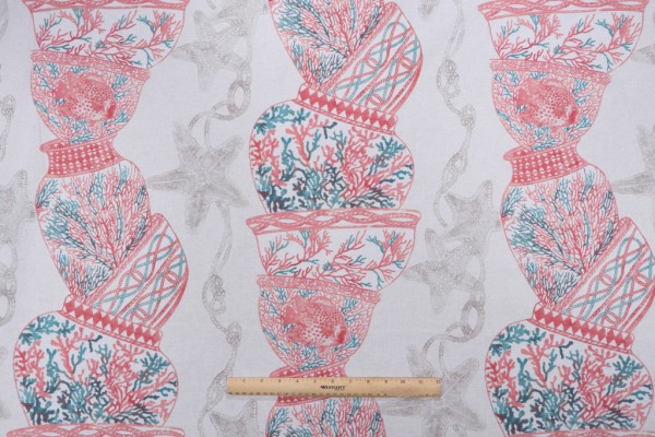 P Kaufmann Cote D'Azur Printed Cotton Drapery Fabric in Coral 