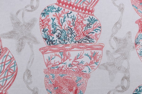 P Kaufmann Cote D'Azur Printed Cotton Drapery Fabric in Coral 
