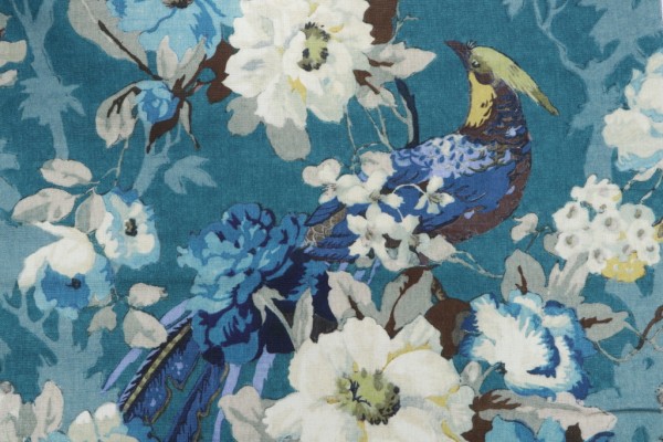 Kaufmann Longwood Printed Linen Drapery Fabric in Nile 