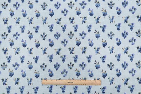 Waverly Cache Printed Cotton Drapery Fabric in Chambray 