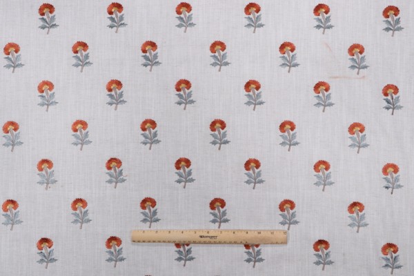 Sample of PK Lifestyles Thistle Embroidered Drapery Fabric in Persimmon 