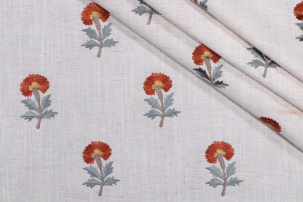 Sample of PK Lifestyles Thistle Embroidered Drapery Fabric in Persimmon 