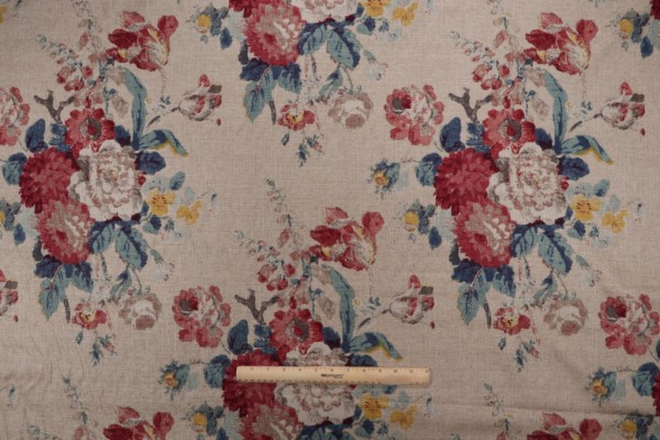 Waverly Nora Printed Linen Blend Drapery Fabric in Linen 