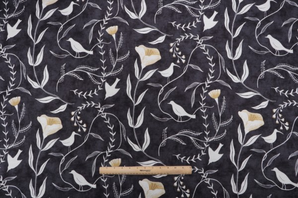 Sample of Elana Gabrielle Birdsong Printed Cotton Drapery Fabric in Coal for PK Lifestyles 