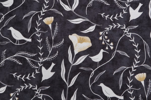 Sample of Elana Gabrielle Birdsong Printed Cotton Drapery Fabric in Coal for PK Lifestyles 