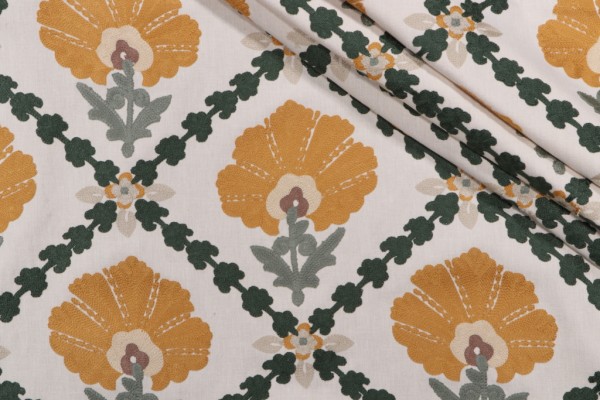 PK Lifestyles Grand Fleur Crewel Embroidered Drapery Fabric in Golden 