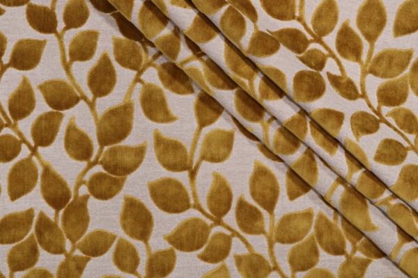PK Lifestyles Lovely Leaf Velvet Upholstery Fabric in Golden 