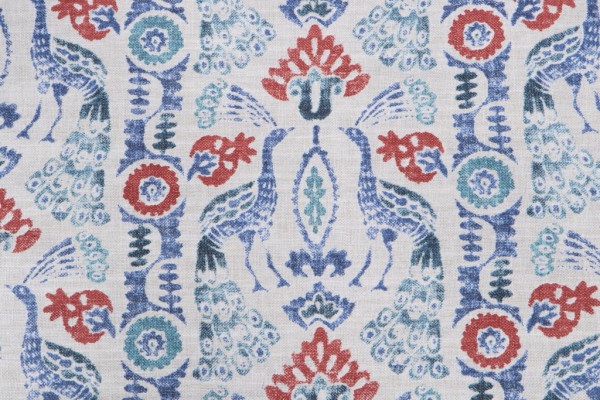 PK Lifestyles Peacock Parade Printed Drapery Fabric in Luna 
