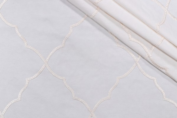 Carola Trellis Embroidered Drapery Fabric in Snow