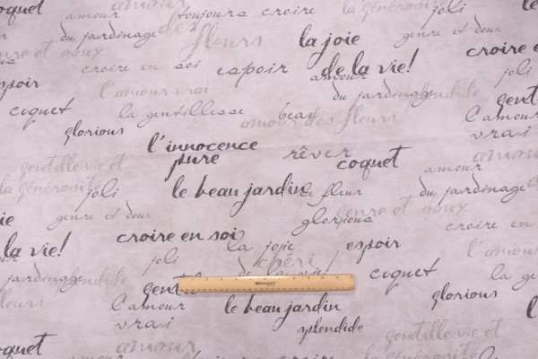 Waverly Script Printed Cotton Drapery Fabric in Grey