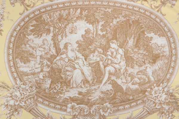 Thibaut Biltmore F97314 Printed Cotton Drapery Fabric in Brown on Yellow