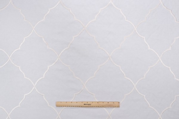 Carola Trellis Embroidered Drapery Fabric in Snow