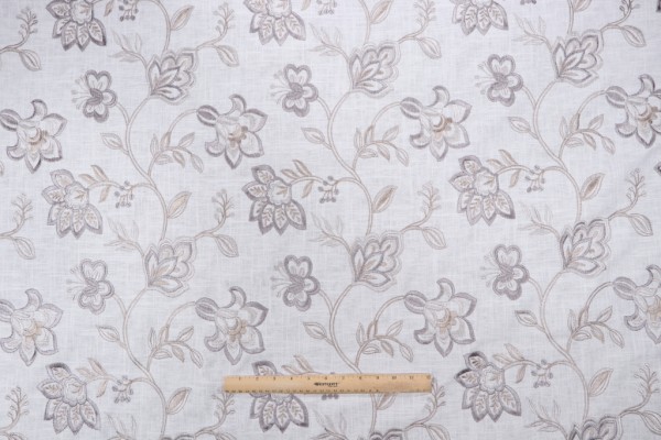 Yani Embroidered Drapery Fabric in Platinum