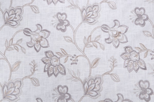 Yani Embroidered Drapery Fabric in Platinum