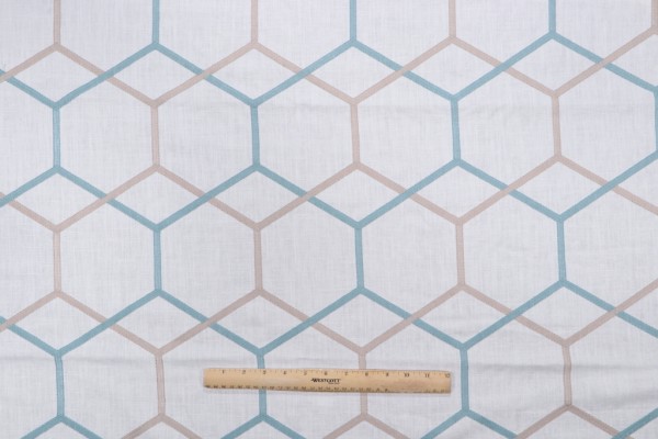 1 Yard Hex Fret Embroidered Drapery Fabric in Spa