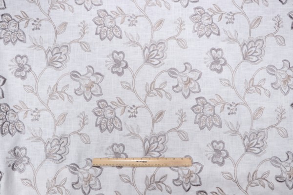 Yani Embroidered Drapery Fabric in Platinum