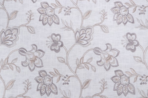 Yani Embroidered Drapery Fabric in Platinum