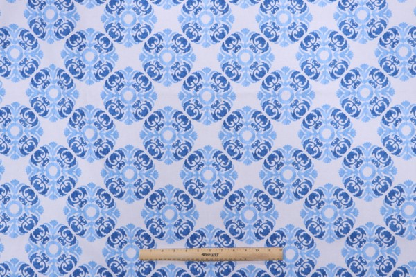 Suzani Printed Cotton Drapery Fabric in Blue