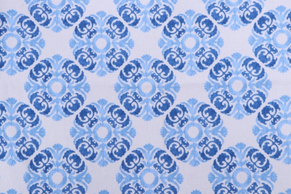 Suzani Printed Cotton Drapery Fabric in Blue