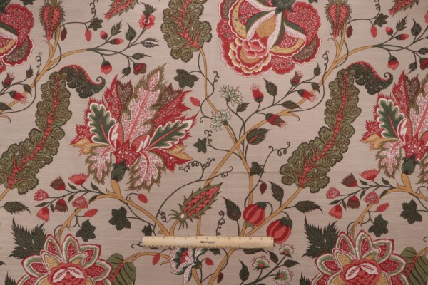 Thibaut Dorchester F99011 Printed Drapery Fabric in Red on Tan