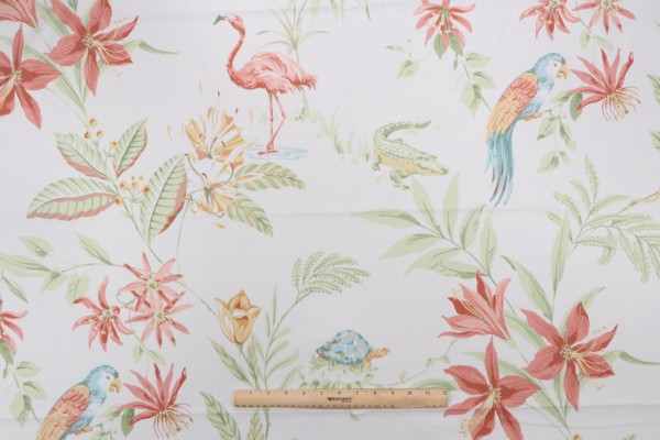 Thibaut Flamingo Bay F96746 Printed Cotton Drapery Fabric in Cream