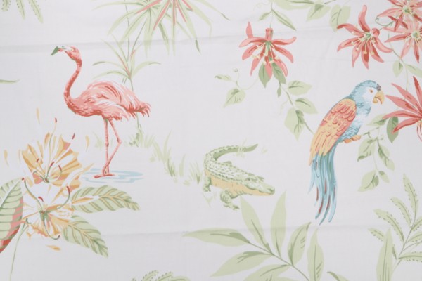 Thibaut Flamingo Bay F96746 Printed Cotton Drapery Fabric in Cream