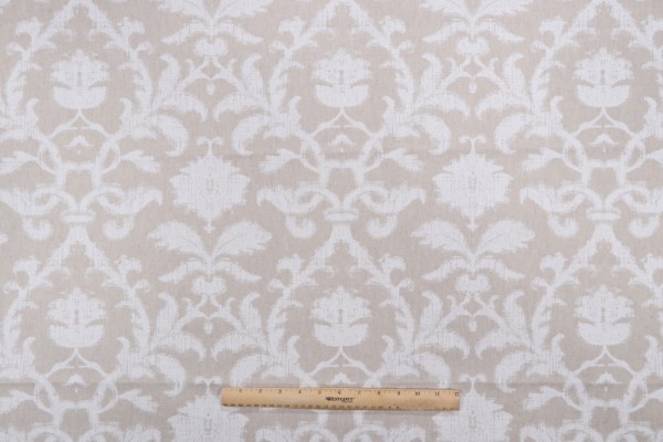 Thibaut Anita Damask F98635 Printed Drapery Fabric in White on Natural
