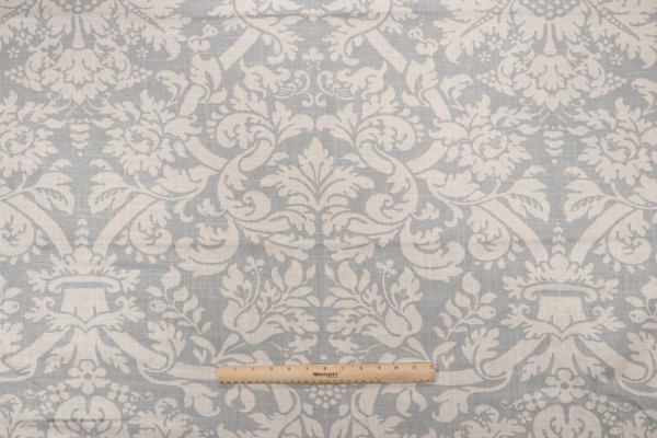 1 Yard Thibaut Residence Damask F91349 Printed Linen Blend Drapery Fabric in Slate Blue