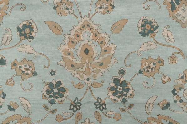 Thibaut Mission F93832 Printed Cotton Drapery Fabric in Aqua