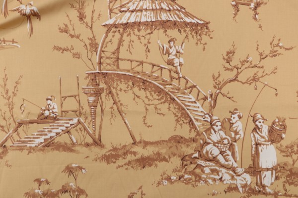 Thibaut Meridian F95306 Printed Cotton Drapery Fabric in Dark Gold