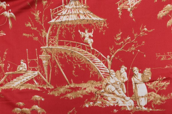 Thibaut Meridian F95302 Printed Cotton Drapery Fabric in Red