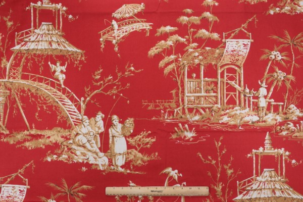 Thibaut Meridian F95302 Printed Cotton Drapery Fabric in Red