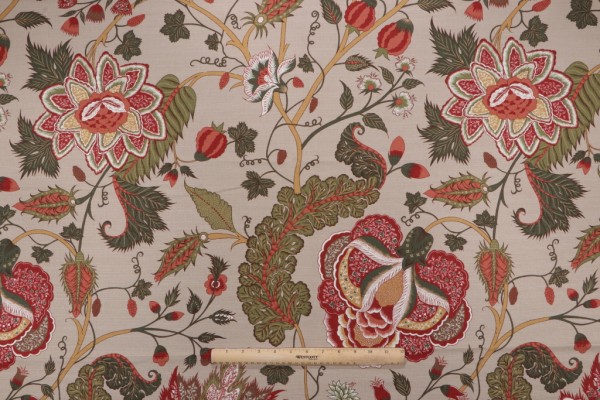 Thibaut Dorchester F99011 Printed Drapery Fabric in Red & Tan