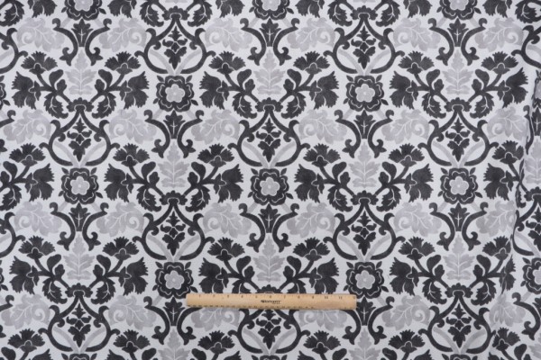 Waverly Anika Printed Polyester Outdoor Fabric in Onyx 