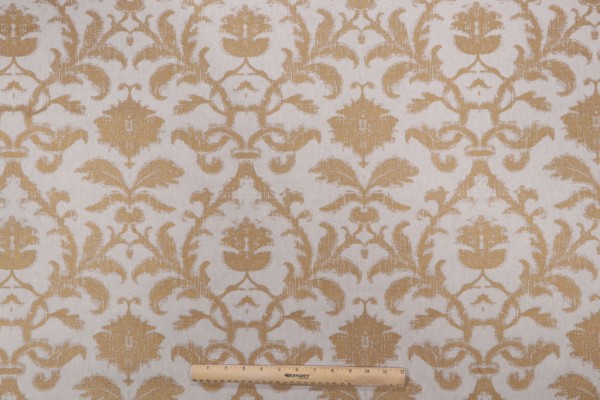 Thibaut Anita Damask F98636 Printed Drapery Fabric in Metallic on Natural