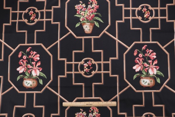 Thibaut Orchid F93126 Printed Cotton Drapery Fabric in Black