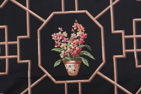 Thibaut Orchid F93126 Printed Cotton Drapery Fabric in Black