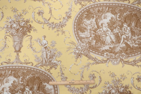 Thibaut Biltmore F97314 Printed Cotton Drapery Fabric in Brown on Yellow