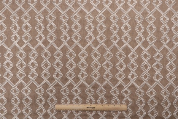 Sample of Richloom Trek Embroidered Drapery Fabric in Linen 