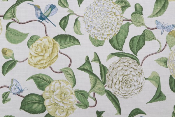 Sample of P Kaufmann Camellia Printed Cotton Drapery Fabric in Oasis 