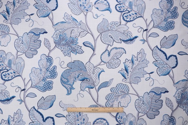 P Kaufmann Luana Printed Cotton Drapery Fabric in Blue Sand 