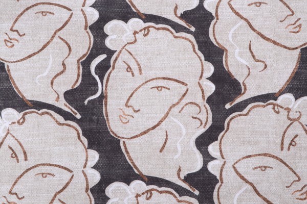 Kaufmann Beau Visage Printed Cotton Drapery Fabric in Graphite 