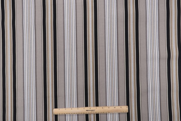 Waverly Getaway Stripe Printed Polyester Outdoor Fabric in Onyx